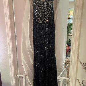 Sherri Hill Black Gown with Silver Embellishments